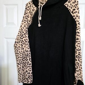 AMPERSAND AVE Black and Leopard Print Hoodie